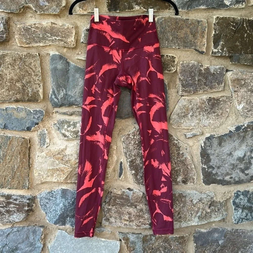 Lululemon Wunder Under High-Rise Tight Flower Pop Poppy Coral Deep Ruby Size 4